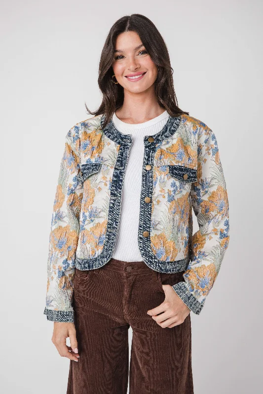 AnnieWear Floral Jacquard Denim Contrast Jacket