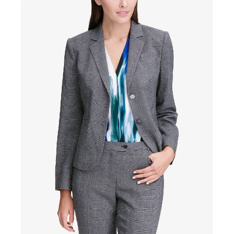 Calvin Klein Women's Glen Plaid Two-Button Jacket Gray Size 16