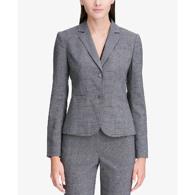 Calvin Klein Women's Glen Plaid Two-Button Jacket Silver Size 8