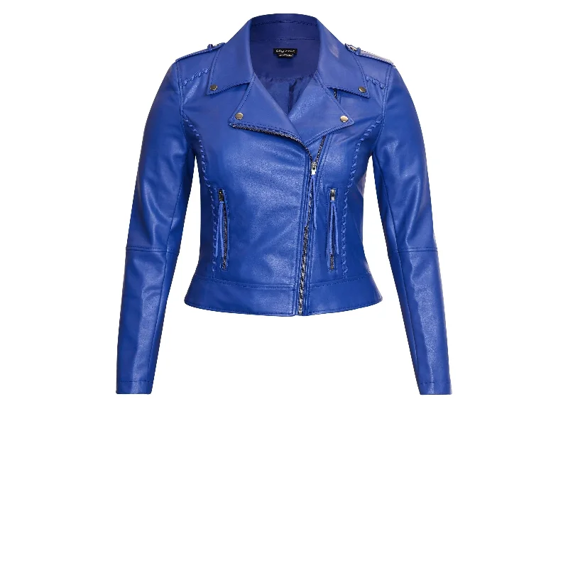 City Chic Women's Whip Stitch Biker Jacket Blue Size 14