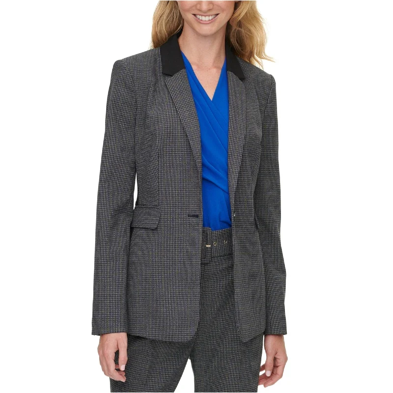 DKNY Womens Check-Print Blazer Jacket, Black, 2