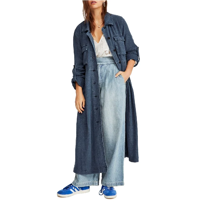 Free People Womens Rainz Duster Jacket, Blue, X-Small