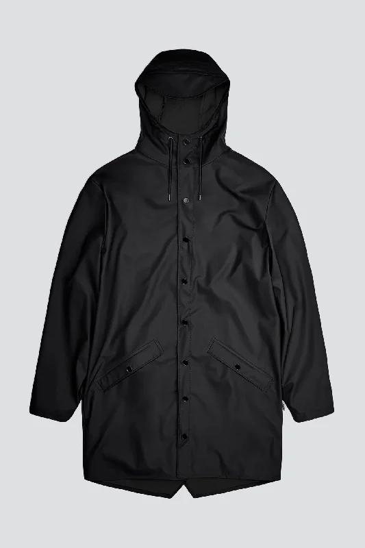 Black Hooded Rain Long Jacket