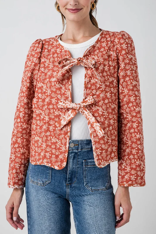 Listicle Ditzy Floral Print Front Bow Tie Quilt Jacket