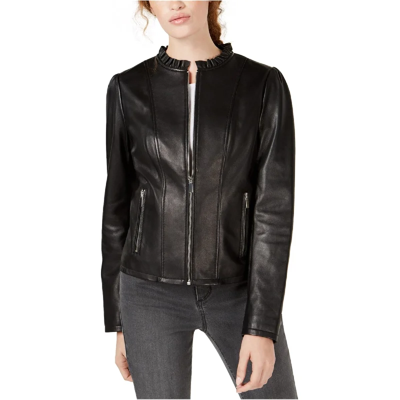 maison Jules Womens Peplum Leather Jacket, Black, Small