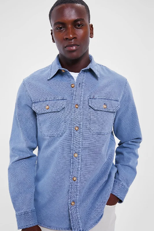 Petrol Blue Sunwashed Shirt Jacket