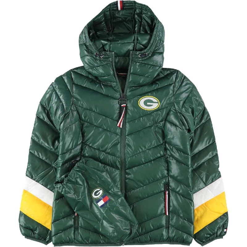 Tommy Hilfiger Womens Green Bay Packers Puffer Jacket, Green, Small