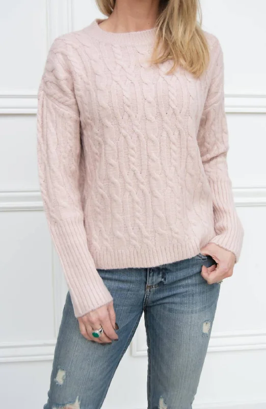 Cloud Cable Knit Sweater In Light Pink