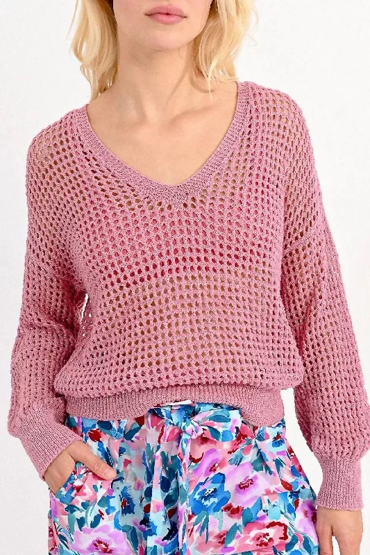 Loose Openwork Sweater In Pink