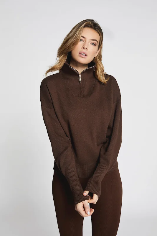 Olly half-zip knit sweater - Brown Sugar