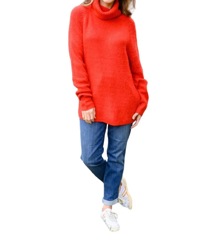 Steady Pace Roll Neck Sweater In Red