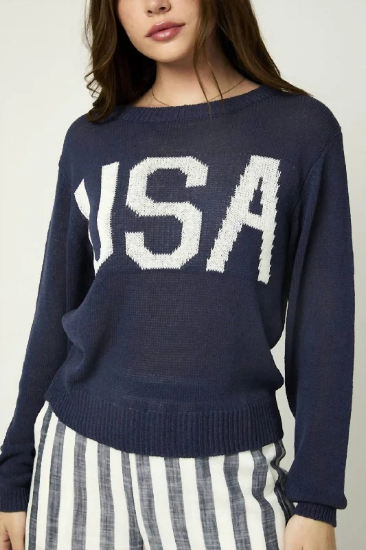 Usa Knit Sweater Top In Navy