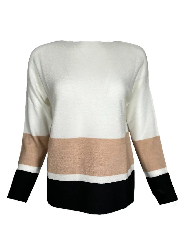 Women Stripes Pullover Sweater In Cream