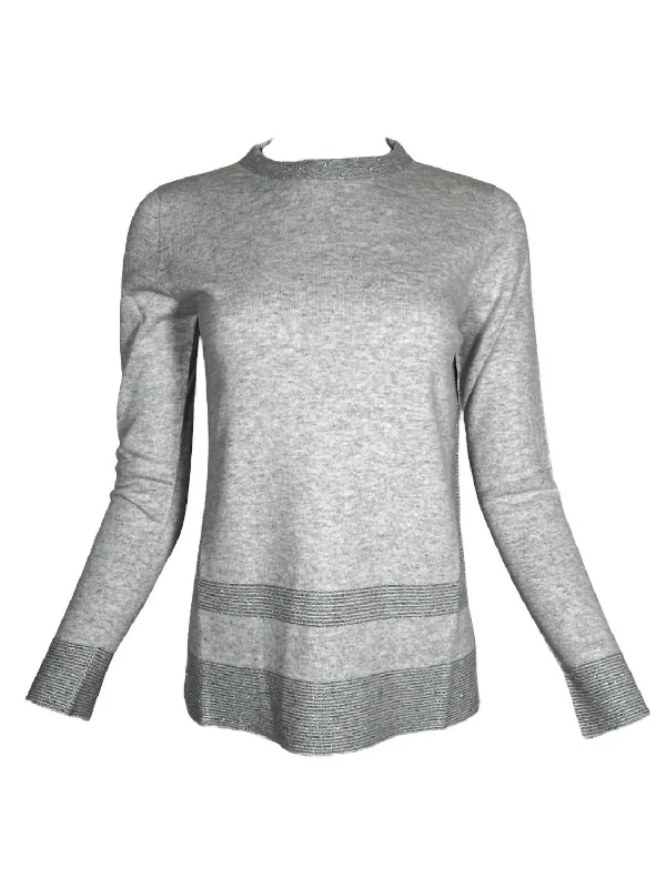 Women Tonal Crew Sweater In Grey