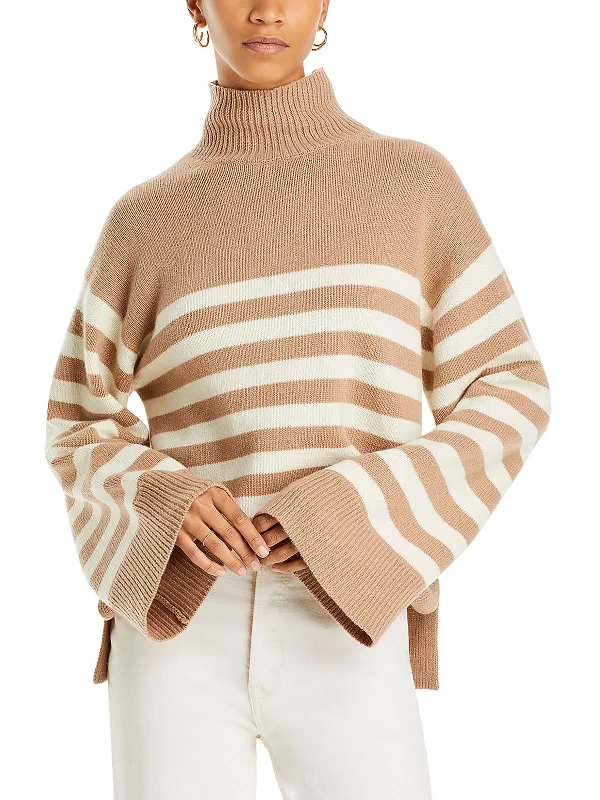 Womens Wool Blend Ribbed Trim Mock Turtleneck Sweater