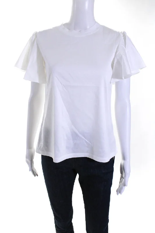 Adeam Womens Ruffle T-Shirt White