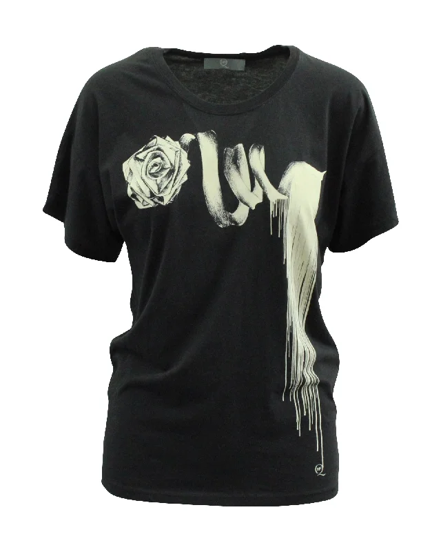 Alexander McQueen Rose Print Pattern T-Shirt in Black Cotton