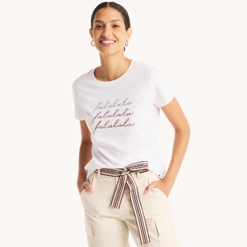 Nautica Womens Sequin Fa-La-La-La-La Graphic T-Shirt