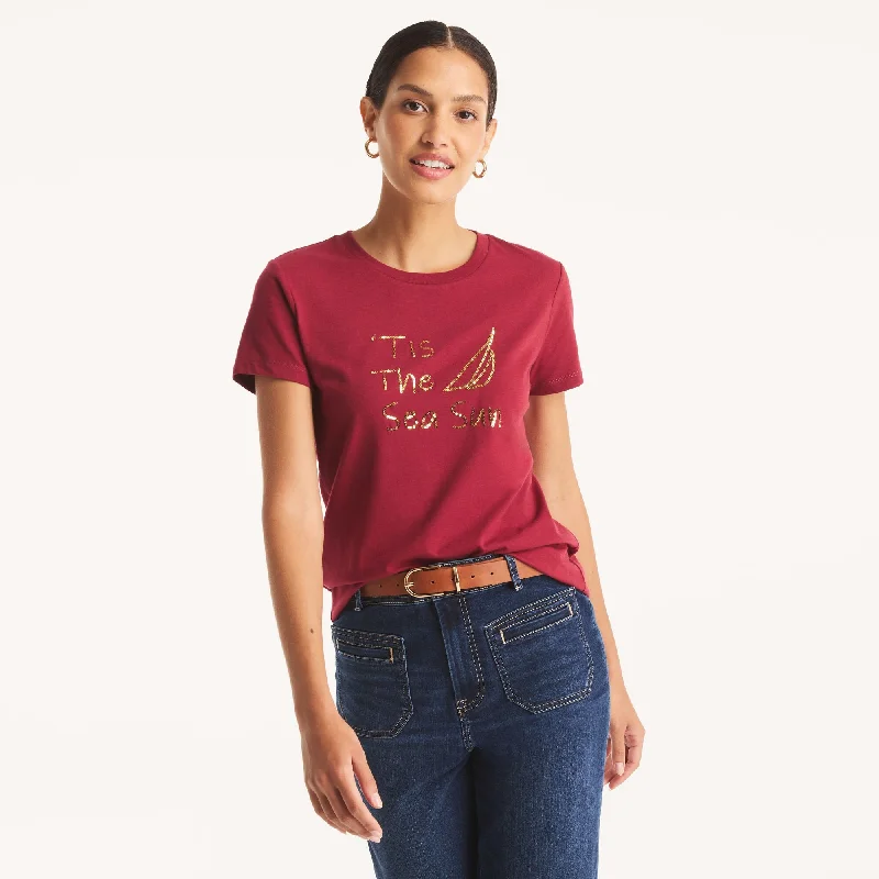 Nautica Womens Sequin 'Tis The Sea Sun Graphic T-Shirt