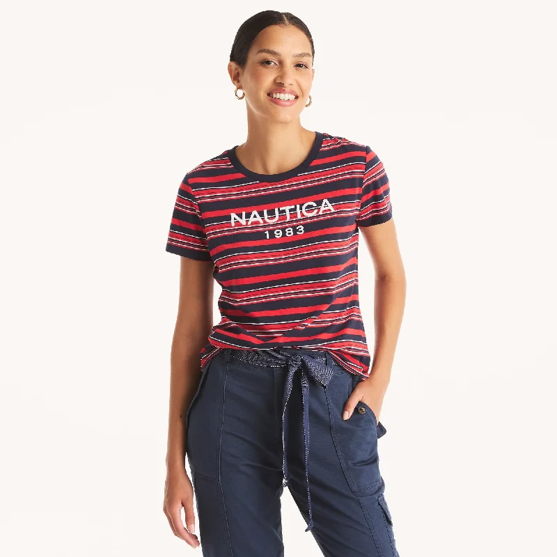 Nautica Womens Striped Puff Logo Graphic T-Shirt