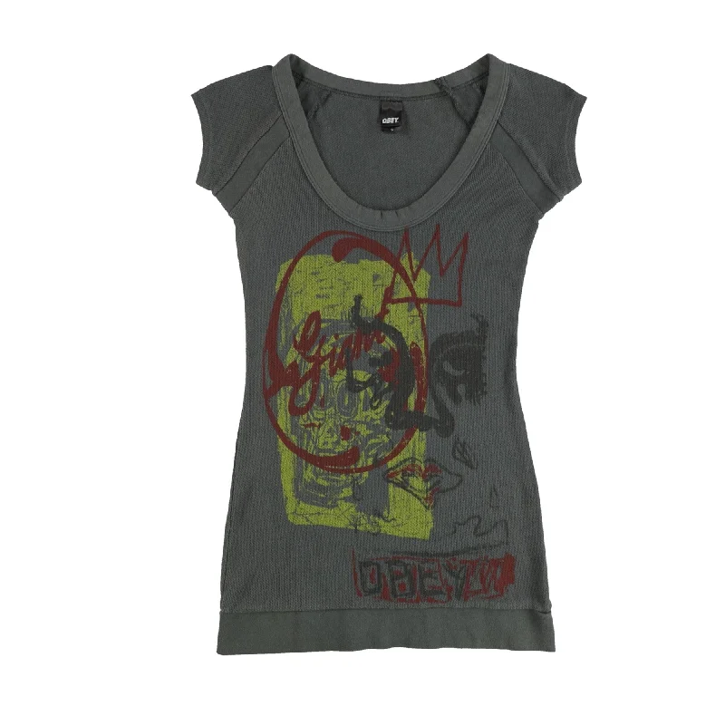 Obey Womens Giant Graffiti Print Graphic T-Shirt, Grey, Small