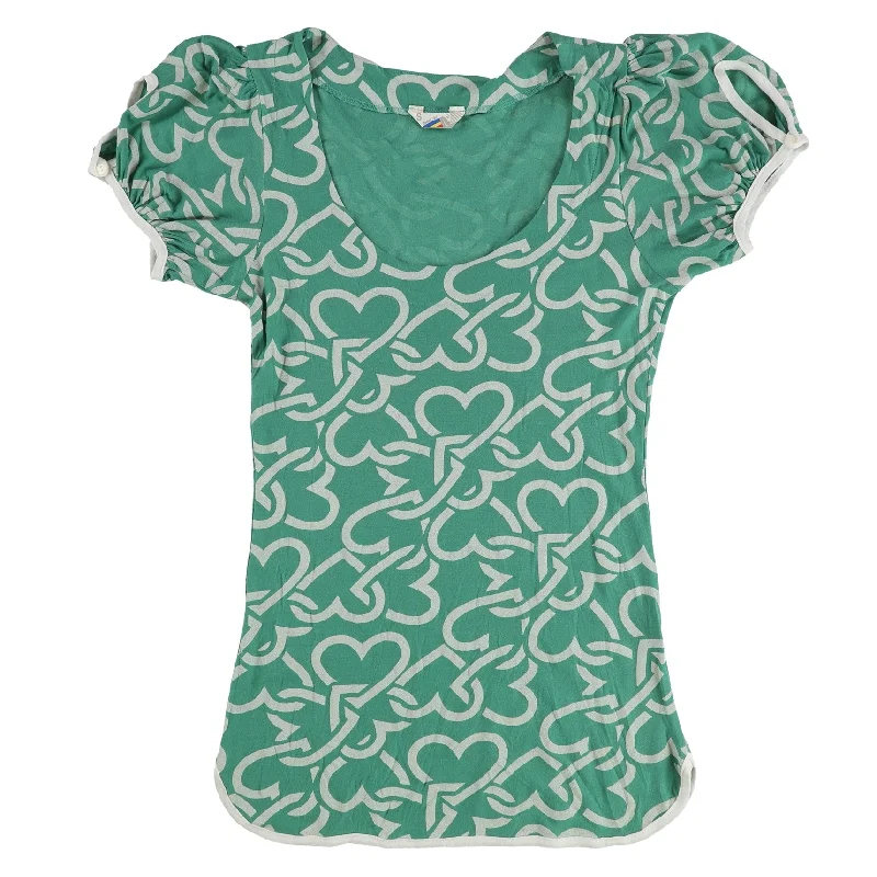 Rebel Yell Womens Hearts Basic T-Shirt, Green, Small