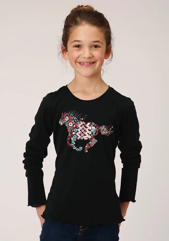 Roper Girls Black Poly/Rayon Sequin Horse L/S T-Shirt