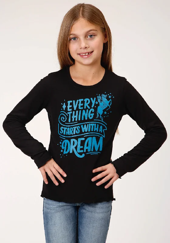 Roper Girls Kids Black Poly/Rayon Starts With A Dream L/S T-Shirt