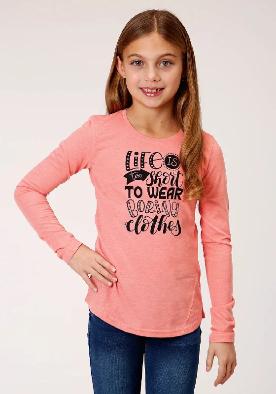 Roper Girls Kids Pink Poly/Rayon Life Is Too Short L/S T-Shirt