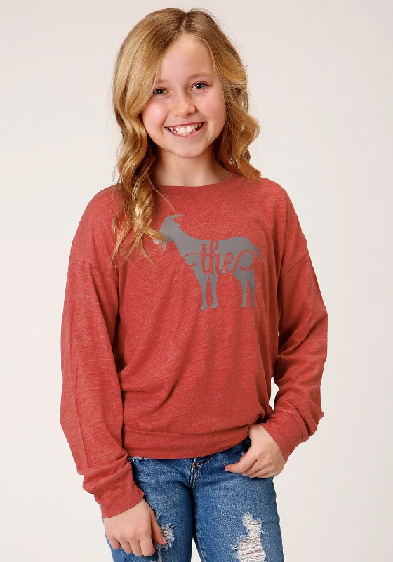 Roper Girls Kids Red Poly/Rayon The Goat L/S T-Shirt