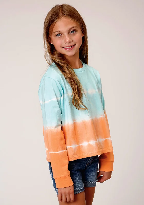 Roper Girls Orange/Blue 100% Cotton Tie-Die L/S T-Shirt