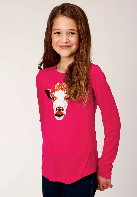 Roper Girls Red Poly/Rayon Floral Cow L/S T-Shirt