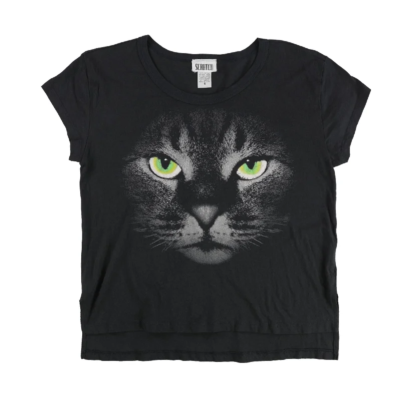 Scratch Womens Cat Graphic T-Shirt, Black, Small