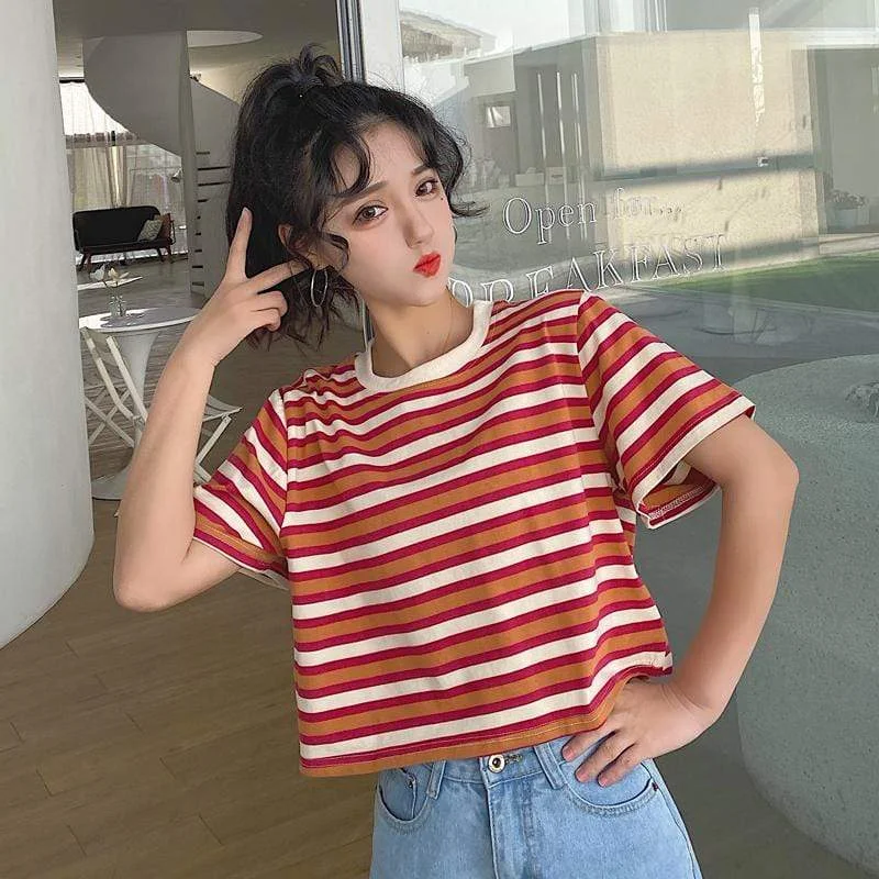 Women's Casual Striped Short T-shirts