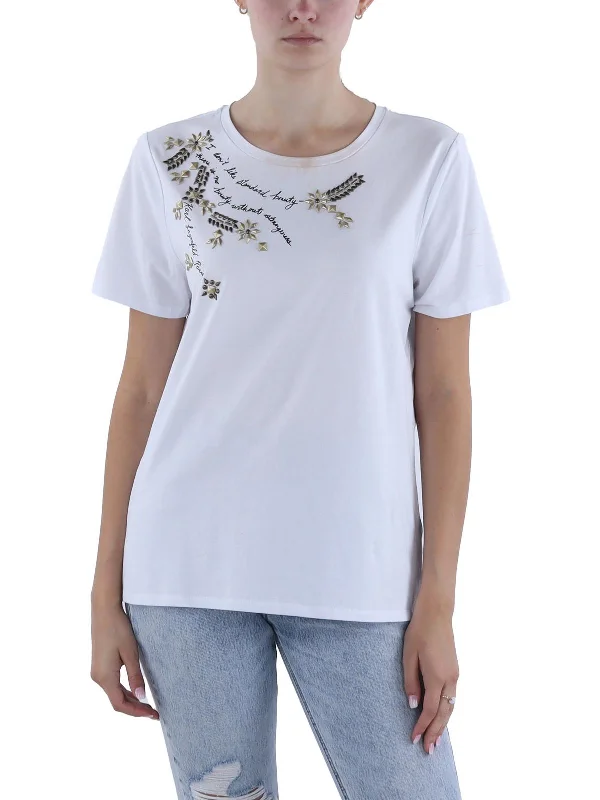 Womens Embellished Crewneck Graphic T-Shirt