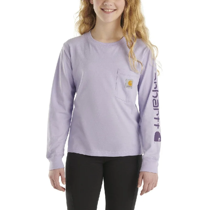 Youth Long-Sleeve Graphic Pocket T-Shirt - Lavender