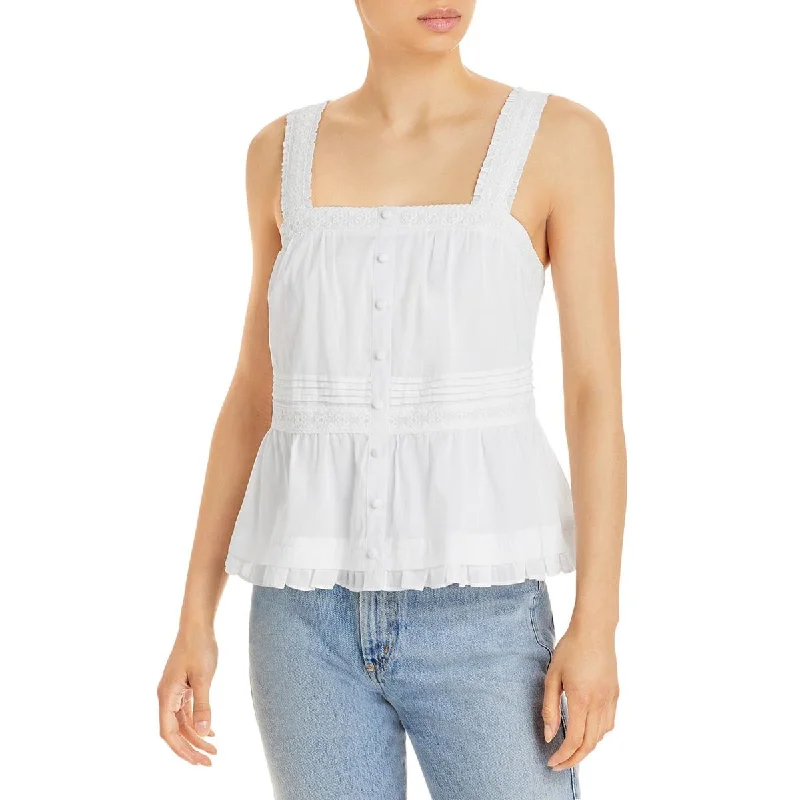 Aqua Womens Lace Trim Faux Button Up Tank Top