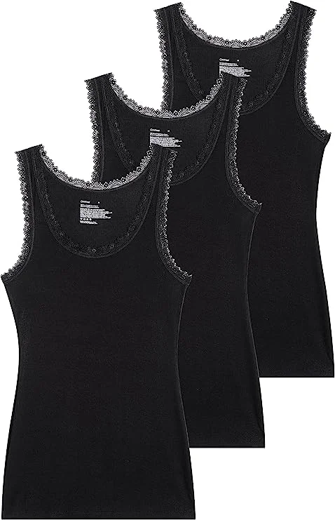 Comfneat Women's 3-Pack Sleepwear Lace Trim Tank Tops Stretchy Undershirts