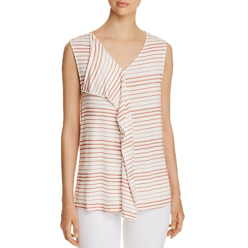 Donna Karan Womens Striped Ruffle Tank Top