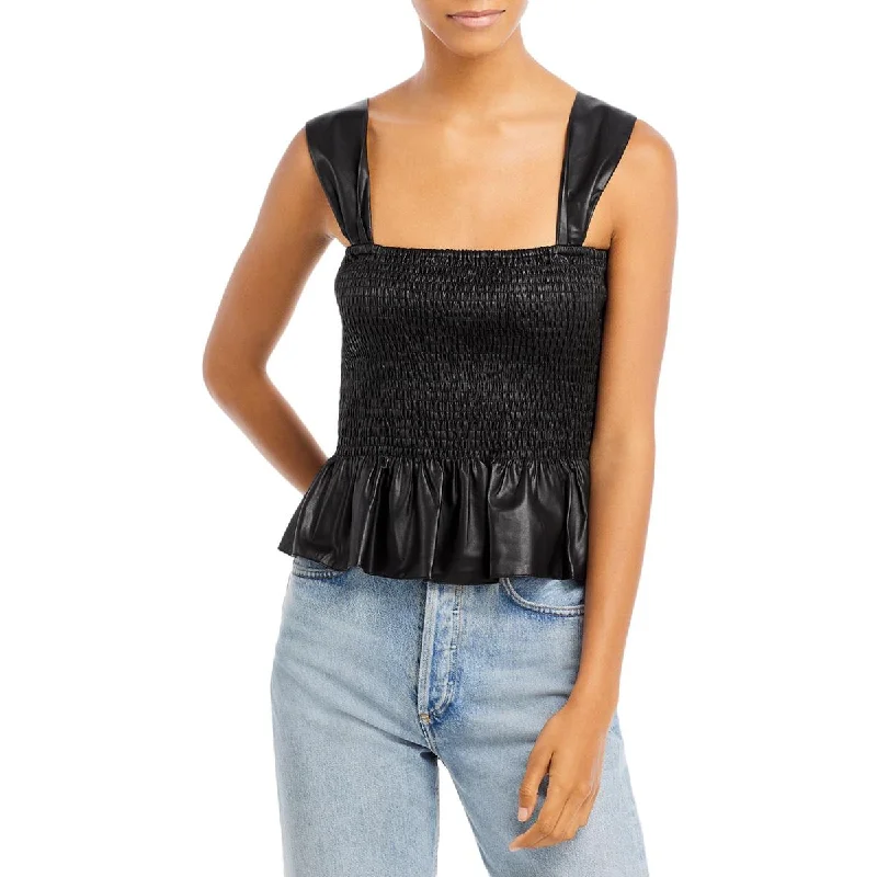 Lucy Paris Womens Lourdes Faux Leather Smocked Tank Top