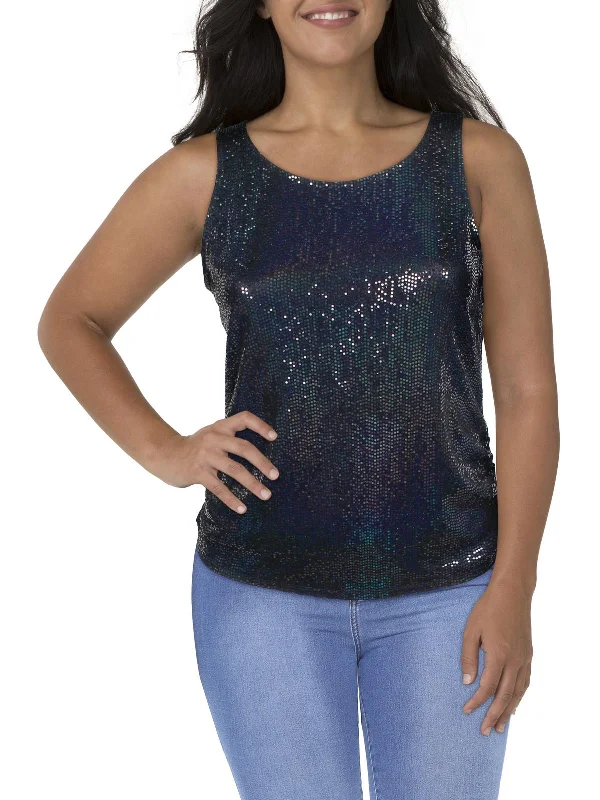 Plus Womens U Neck Sequined Tank Top