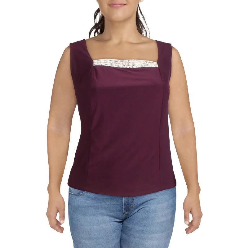 R&M Richards Womens Plus Knit Embellished Tank Top