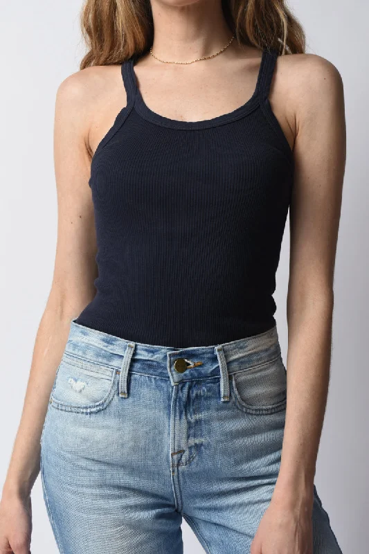 Ribbed Tank in Navy