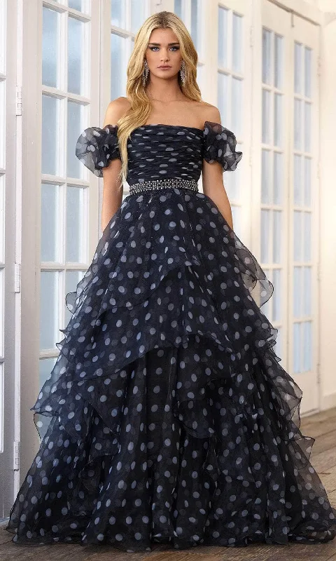 Ava Presley 39318 - Off Shoulder Polka Dot Prom Gown