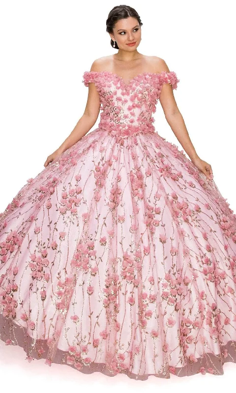 Cinderella Couture 8021J - Off-Shoulder 3D Floral Embellished Ballgown