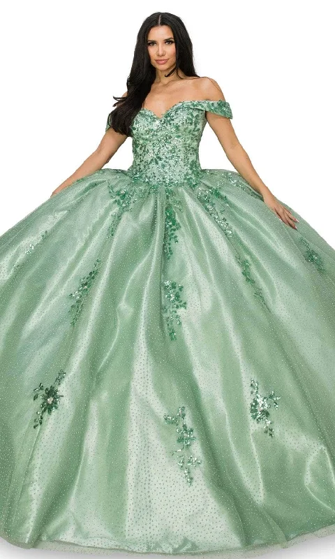 Cinderella Couture 8060J - Floral Applique Off-Shoulder Ballgown