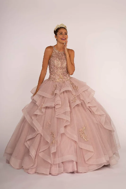 Elizabeth K - GL2513 Illusion Jewel-Ornate Appliqued Ballgown