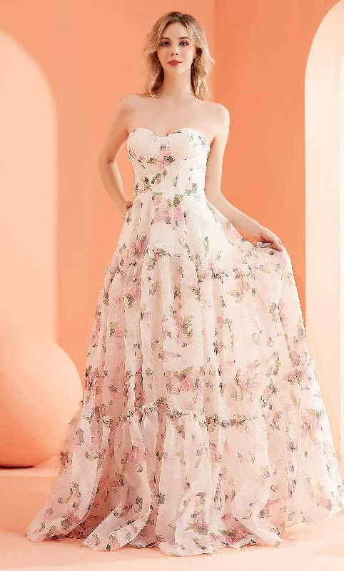 J'Adore Dresses J22008 - Floral Frilled Prom Dress