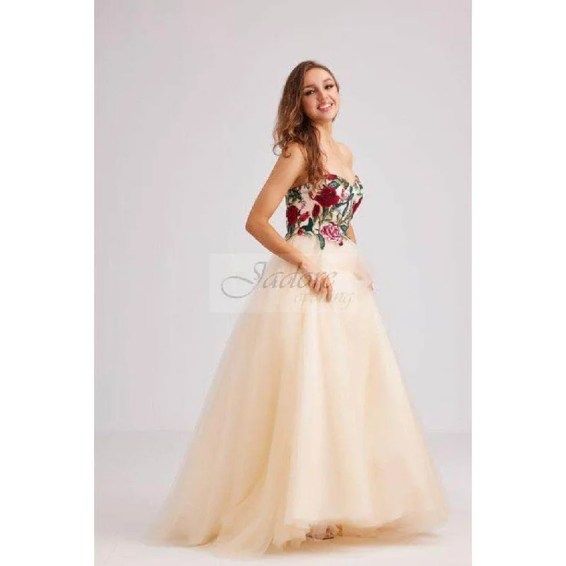 J'Adore Dresses J23030 - Strapless Floral Applique Ballgown