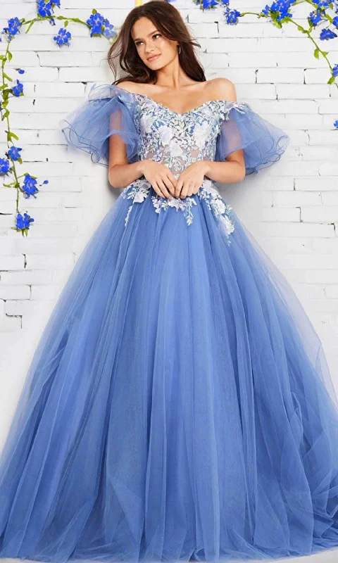 Jovani 24575 - Tulle Butterfly Sleeves Floral Ballgown